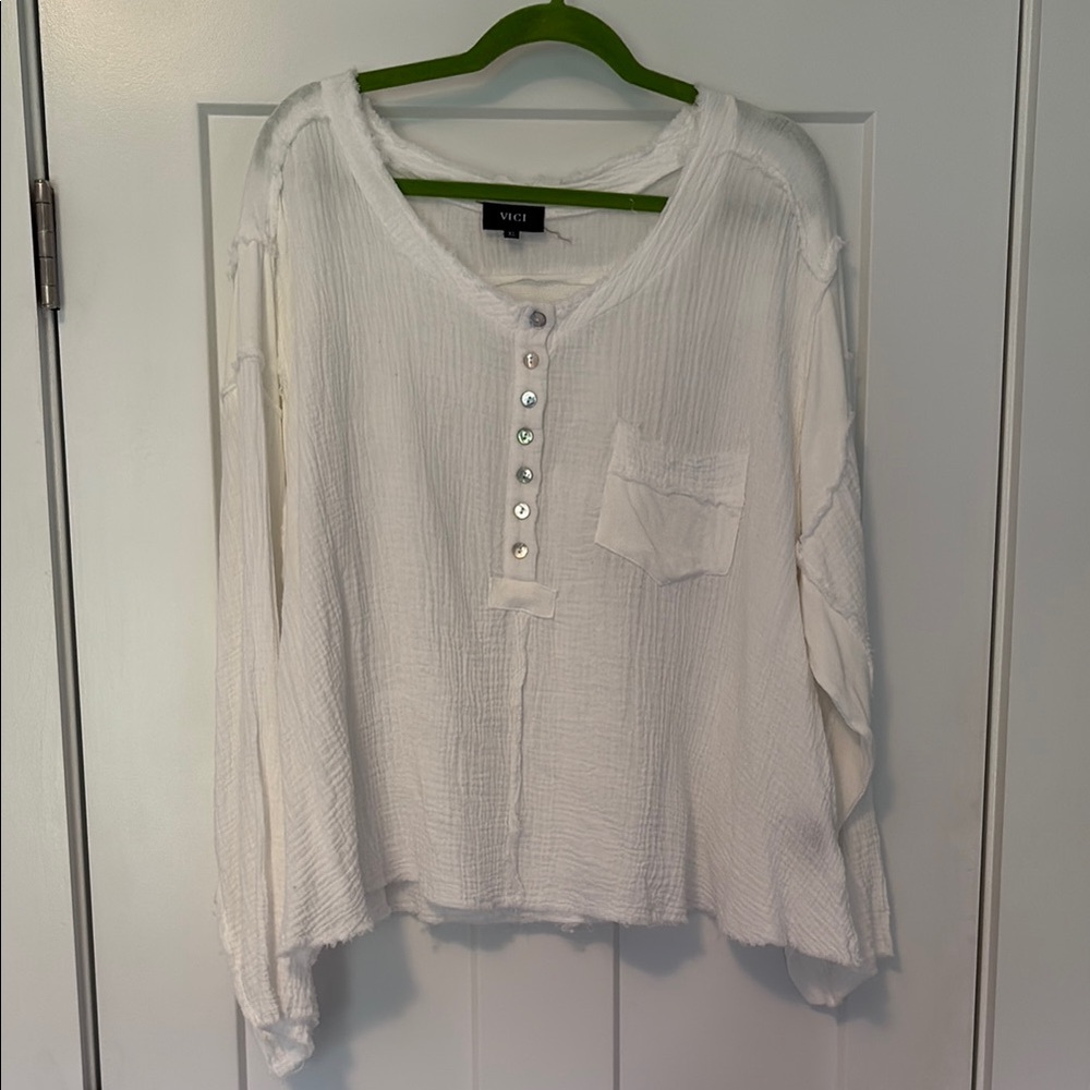 Vici white boho linen feel top